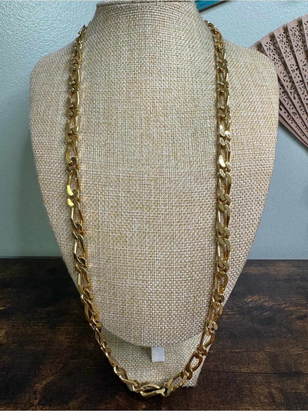 Monet Shiny Gold Plated Figaro Link Heavy Chain Necklace